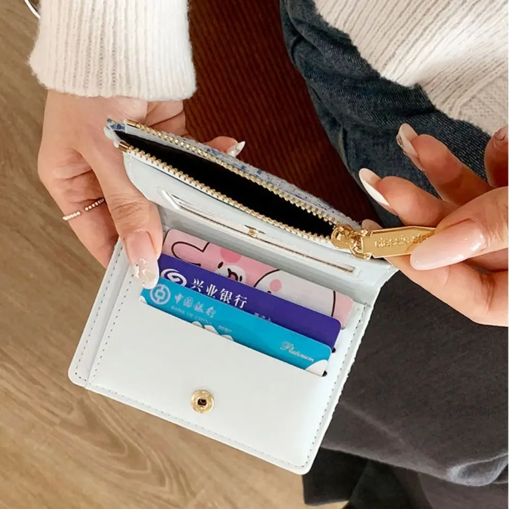 Retro Fashion Mini Short Wallet PU Leather Large Capacity Coin Purse Solid Color Card Holders Girl