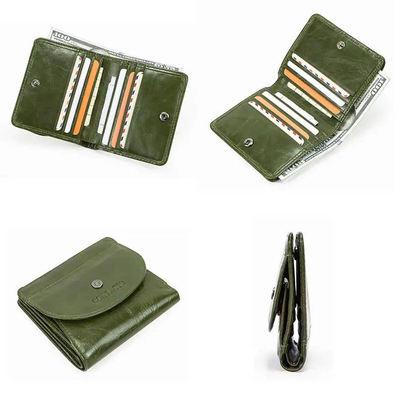 Contact's 100% Genuine Leather Wallet Green Women Small Coin Purse Mini Card Holder Wallets Mini Money Bag for Ladies Carteras