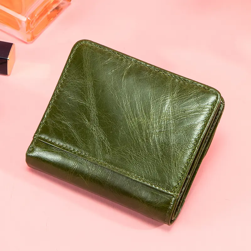 Contact's 100% Genuine Leather Wallet Green Women Small Coin Purse Mini Card Holder Wallets Mini Money Bag for Ladies Carteras