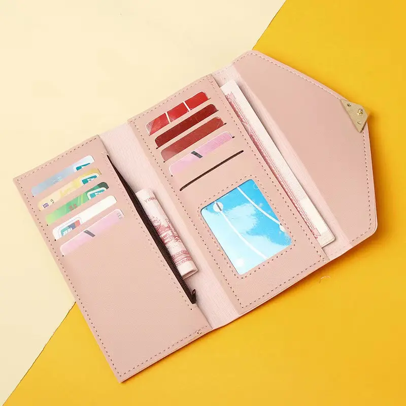 2024 new plain heart-shaped wallet ladies long multi-card buckle mobile phone women's wallet women's long wallet