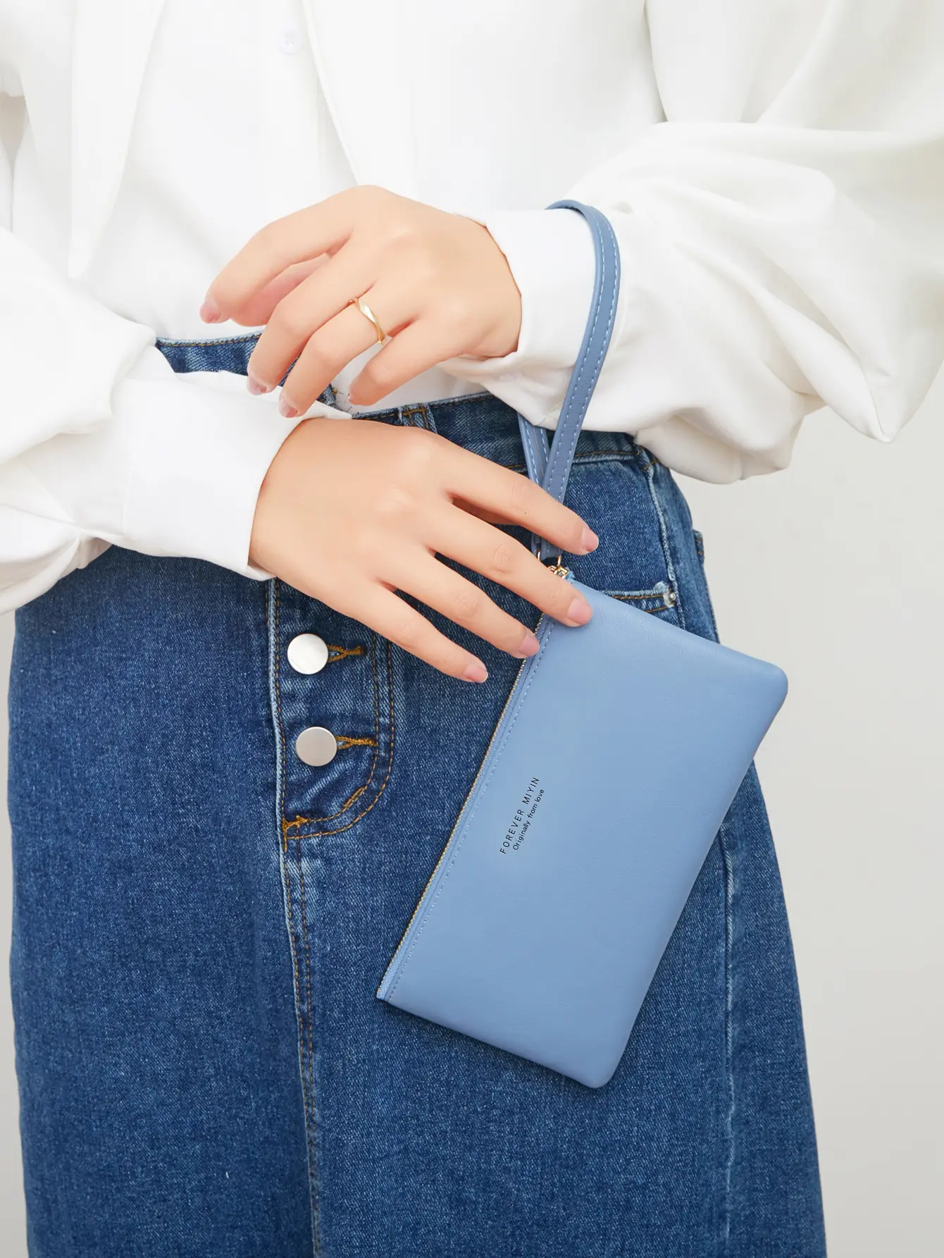 Letter Detail Wallet, Women's Fashion Touch Screen Phone Bag Faux Leather Coin Purse With Wristlet