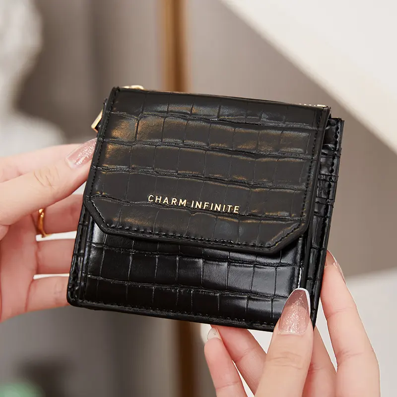 Fashionable short women's wallet PU leather three fold multifunctional card holder coin wallet with crocodile patternsmallwallet