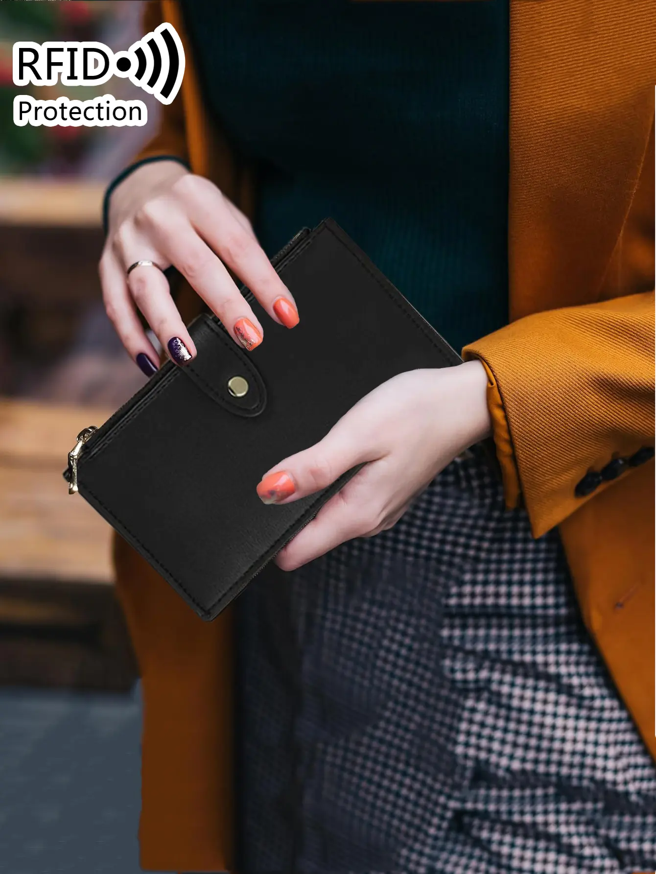 Fashionable women's long wallet RFID anti-theft brush, double zipper large capacity card holder, high-quality PU women's wallet