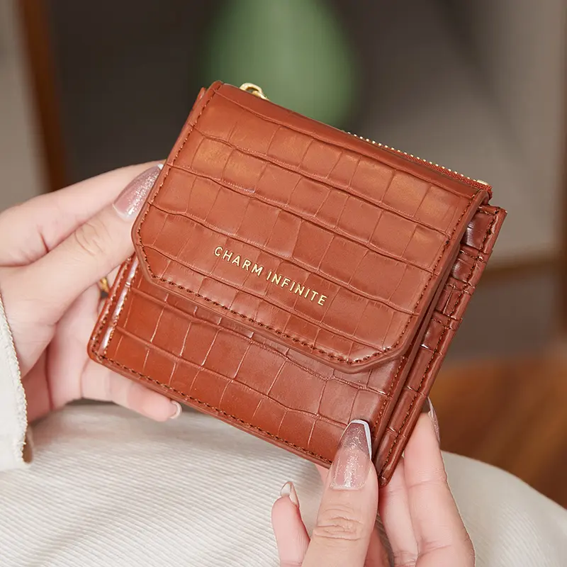 Fashionable short women's wallet PU leather three fold multifunctional card holder coin wallet with crocodile patternsmallwallet