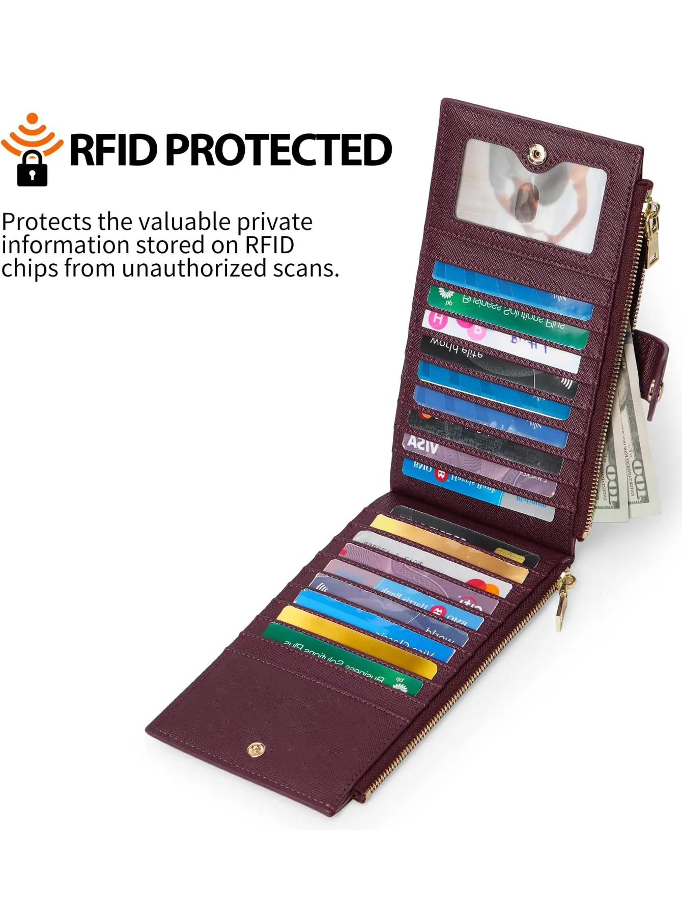 Fashionable women's long wallet RFID anti-theft brush, double zipper large capacity card holder, high-quality PU women's wallet