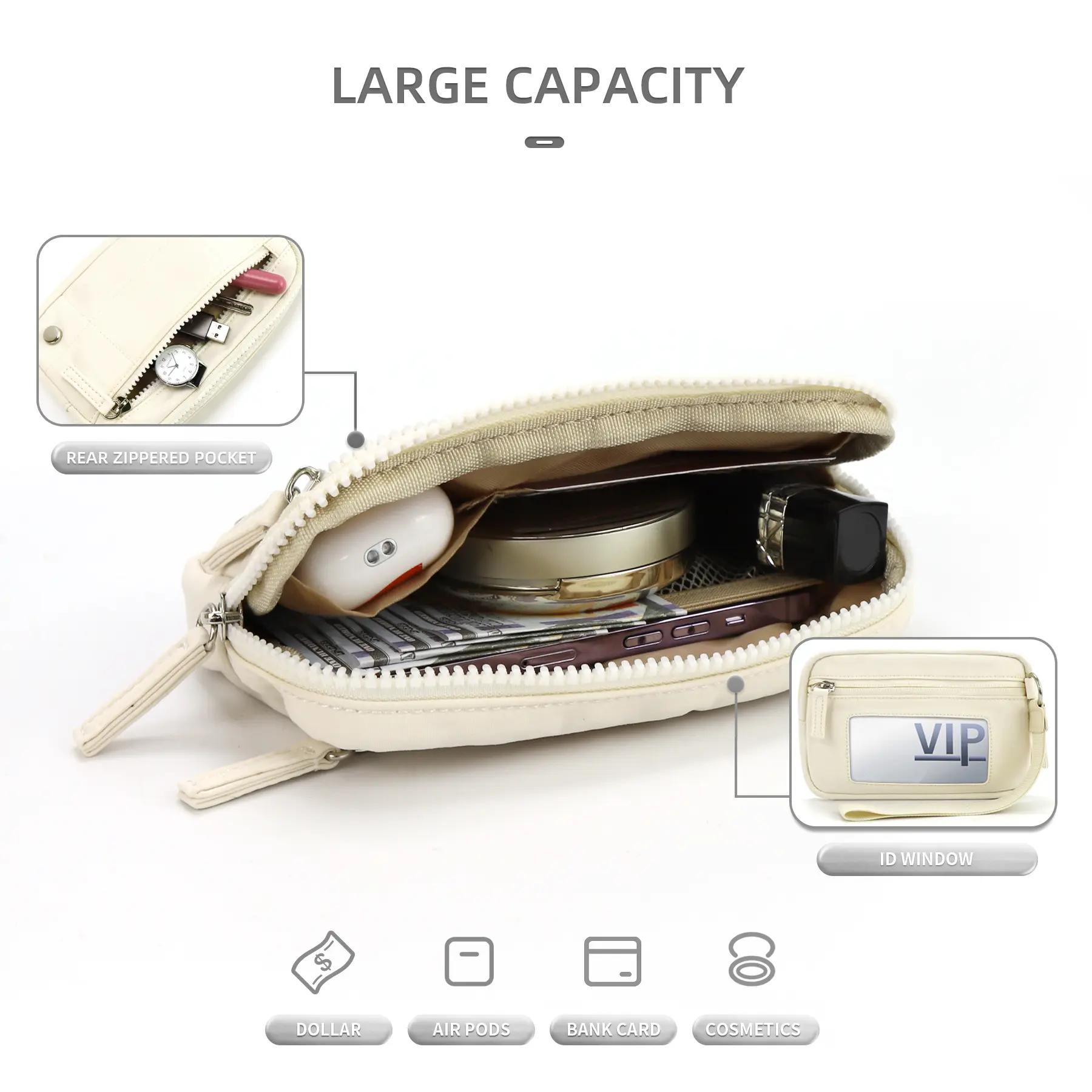 Puffer Wristlet Wallets for Women, Nylon Quilted Wallet with 3-Zipper Purse for Travel Credit Card Holder Phone Organizer