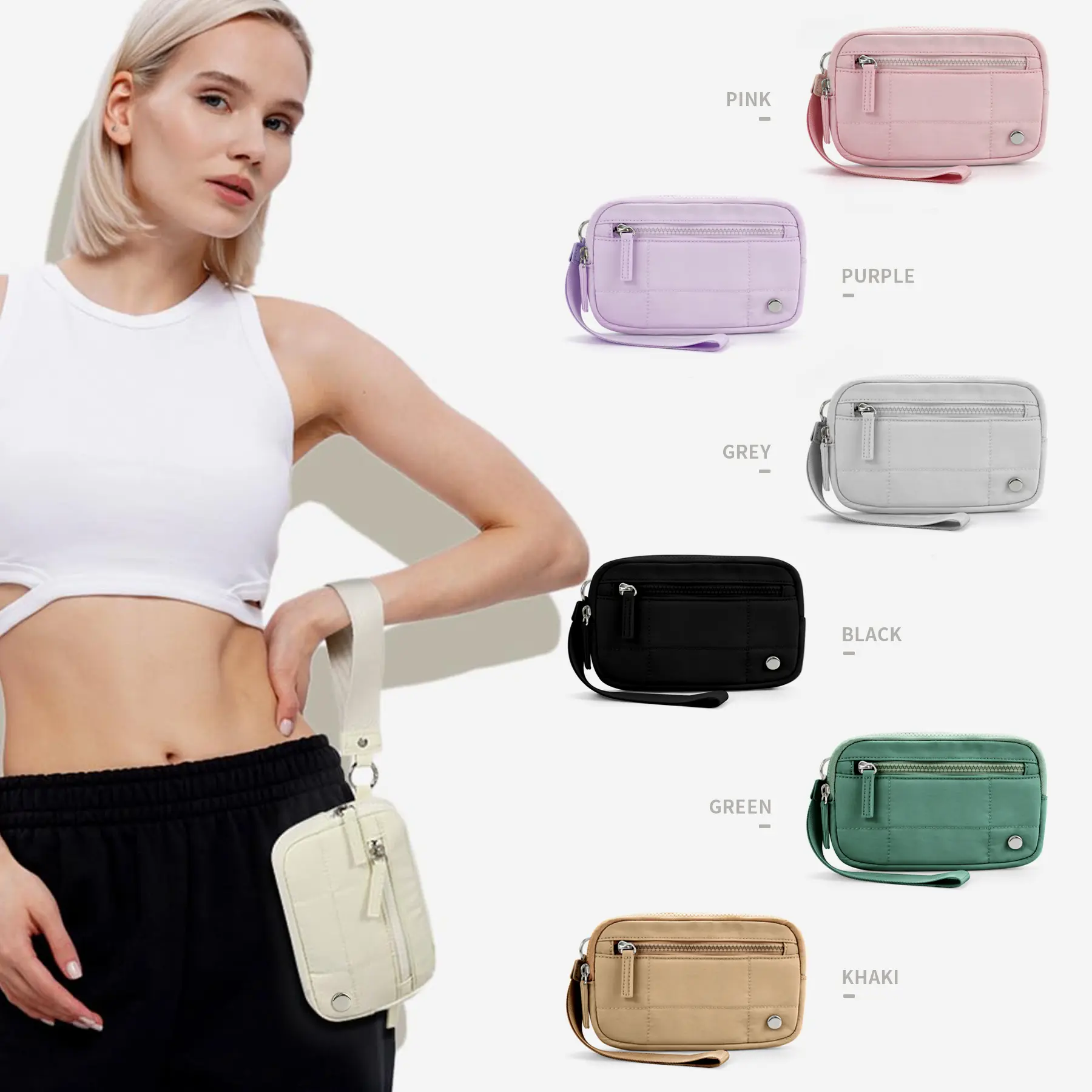 Puffer Wristlet Wallets for Women, Nylon Quilted Wallet with 3-Zipper Purse for Travel Credit Card Holder Phone Organizer