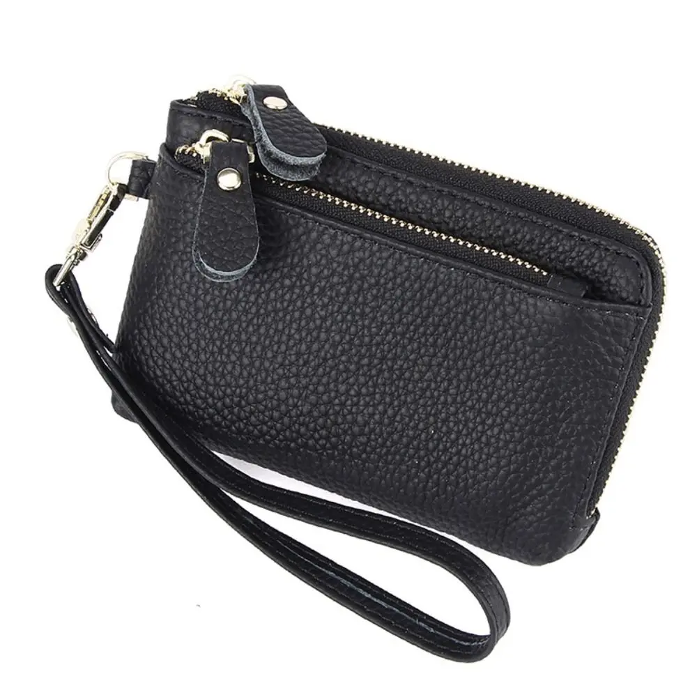Fashion Cowhide Wallets Multi Card Slots Solid Color Keychain Wallet Multi Functional Coin Pocket Women
