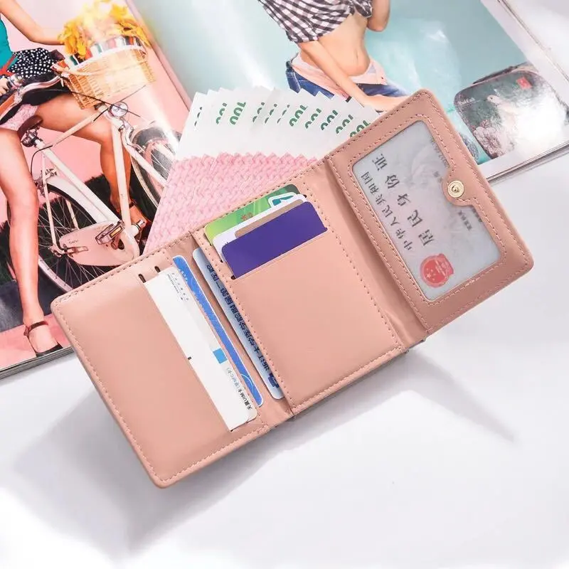 PU Leather Candy Color Fashion Women Coin Purse Solid Color Vintage Short Wallet Heart Hasp Ladies Girls Card Holder Clutch Bag