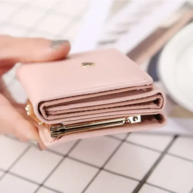 PU Leather Candy Color Fashion Women Coin Purse Solid Color Vintage Short Wallet Heart Hasp Ladies Girls Card Holder Clutch Bag