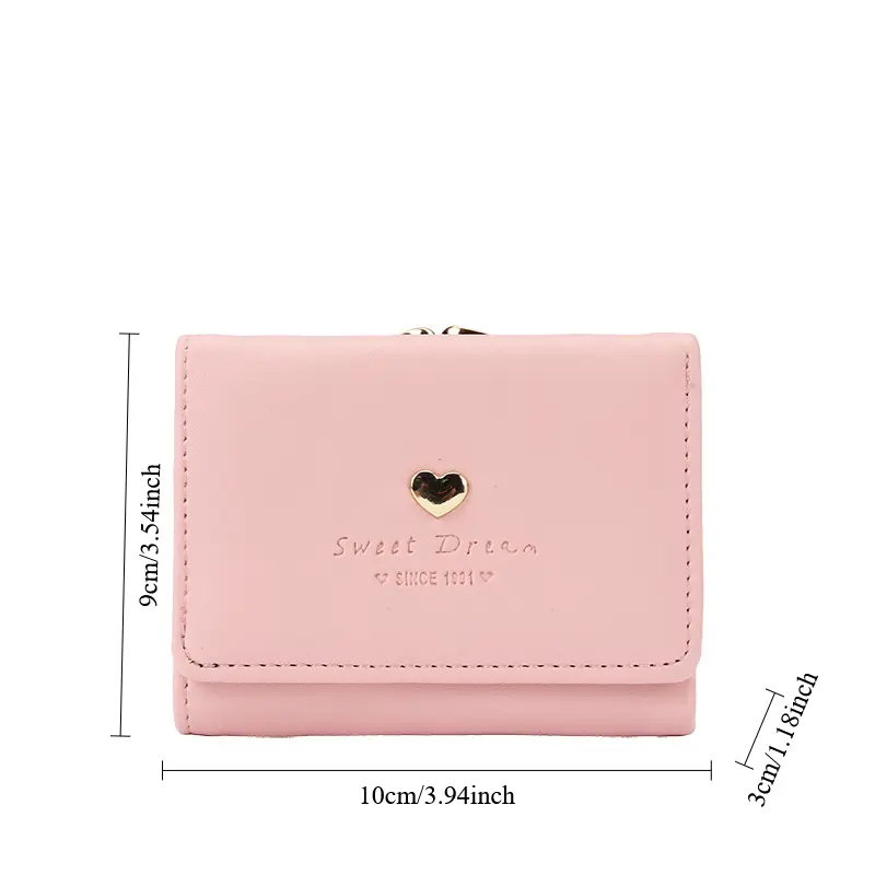 PU Leather Candy Color Fashion Women Coin Purse Solid Color Vintage Short Wallet Heart Hasp Ladies Girls Card Holder Clutch Bag