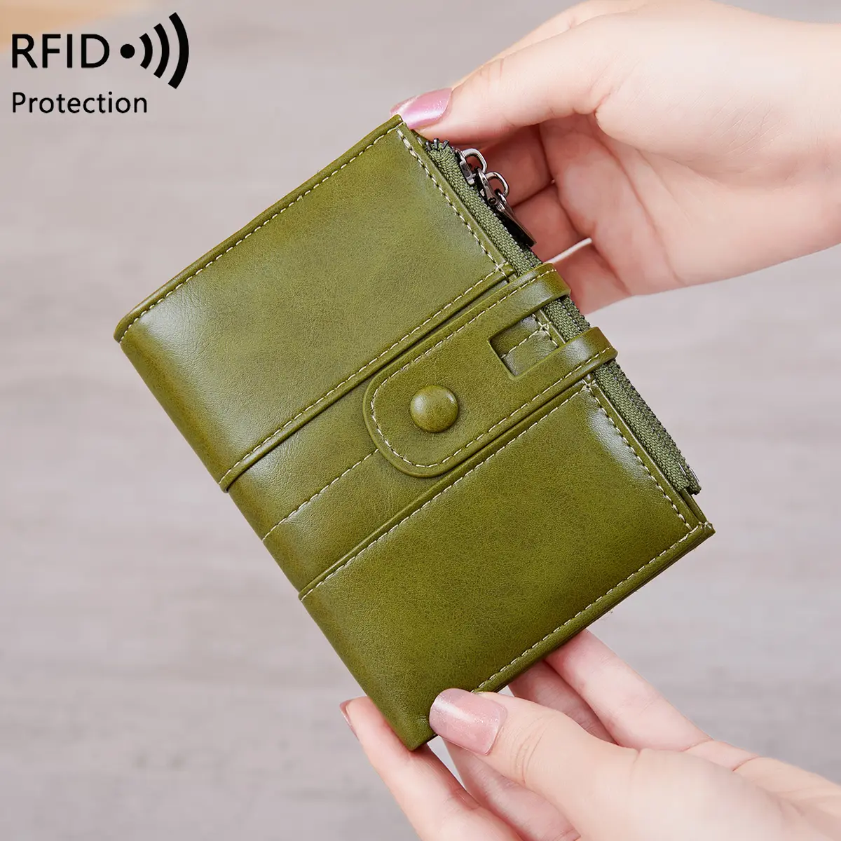 RFID anti-theft brush retro women's purse multi-card double zipper wallet Soft leather coin wallet Multi-functional short wallet