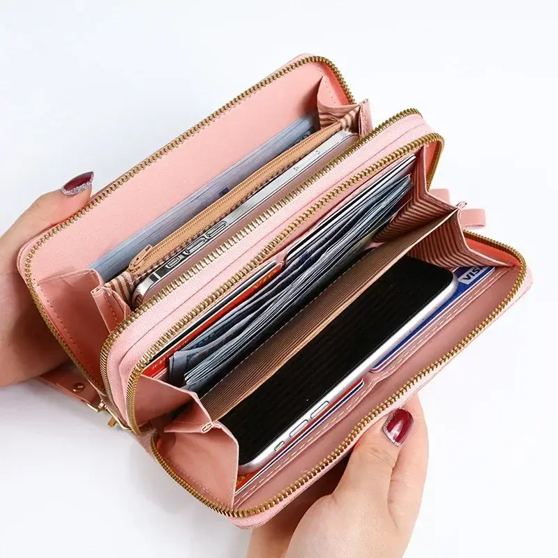 Women Long Wallets with Zipper Luxury Brand Designer Black Pink Women's Money Coin Card Holder Female Purses for Women