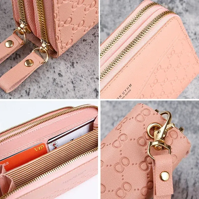Women Long Wallets with Zipper Luxury Brand Designer Black Pink Women's Money Coin Card Holder Female Purses for Women
