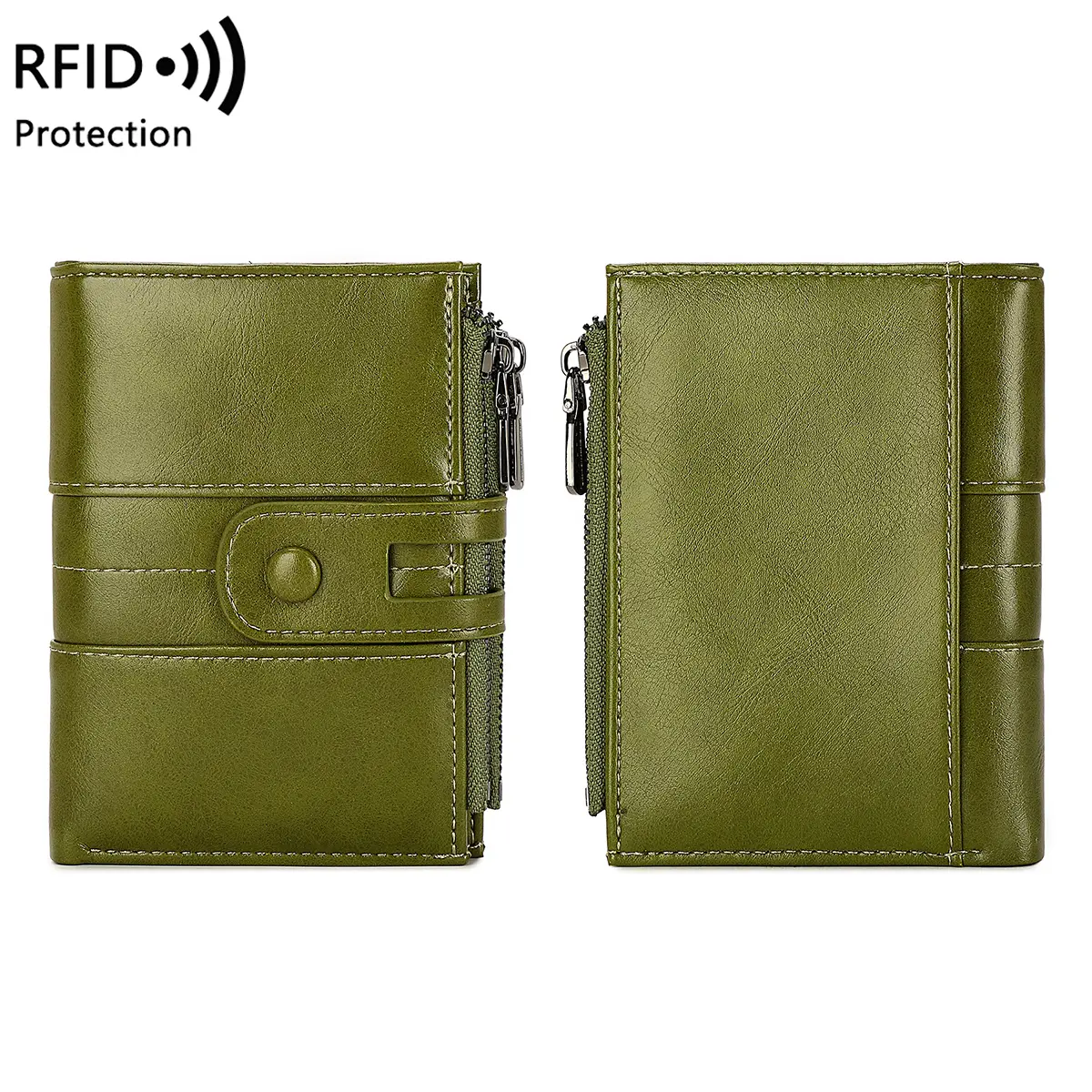 RFID anti-theft brush retro women's purse multi-card double zipper wallet Soft leather coin wallet Multi-functional short wallet