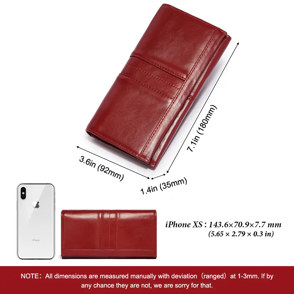 Women's Clutch Bag Genuine Leather Wallets Fashion Female Cell Phone Purse RFID Blocking Credit Card Holder with Zipper Pocket