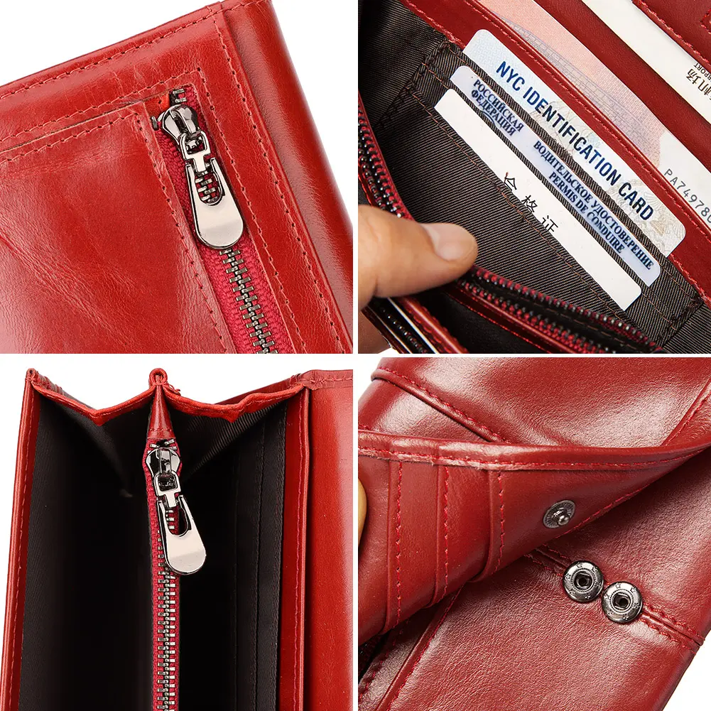 Women's Clutch Bag Genuine Leather Wallets Fashion Female Cell Phone Purse RFID Blocking Credit Card Holder with Zipper Pocket