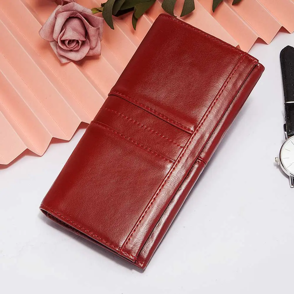 Women's Clutch Bag Genuine Leather Wallets Fashion Female Cell Phone Purse RFID Blocking Credit Card Holder with Zipper Pocket