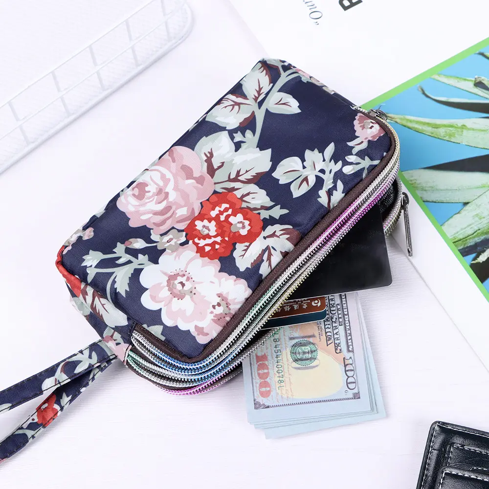 1PC New Fashion Waterproof Female Handbag Practical Larger Capacity Print Canvas Bag Key Coin Purse Three-layer Long Wallet