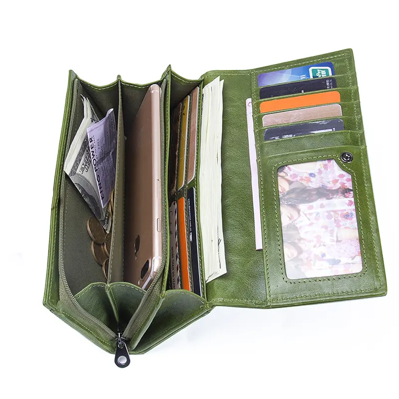 Contact's Genuine Leather Women Wallets Female Long Clutch Photo Holder Wallet Large Capacity Purses With Money Phone Bags