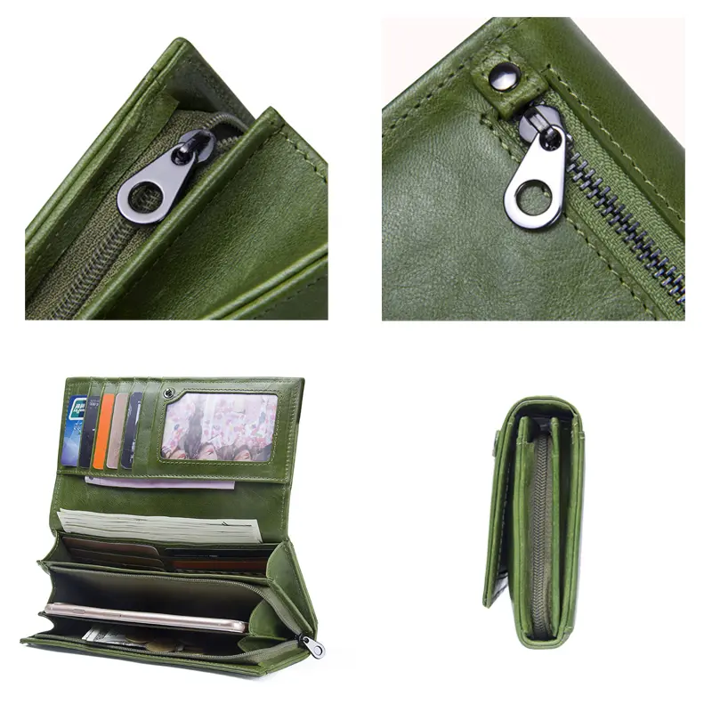 Contact's Genuine Leather Women Wallets Female Long Clutch Photo Holder Wallet Large Capacity Purses With Money Phone Bags