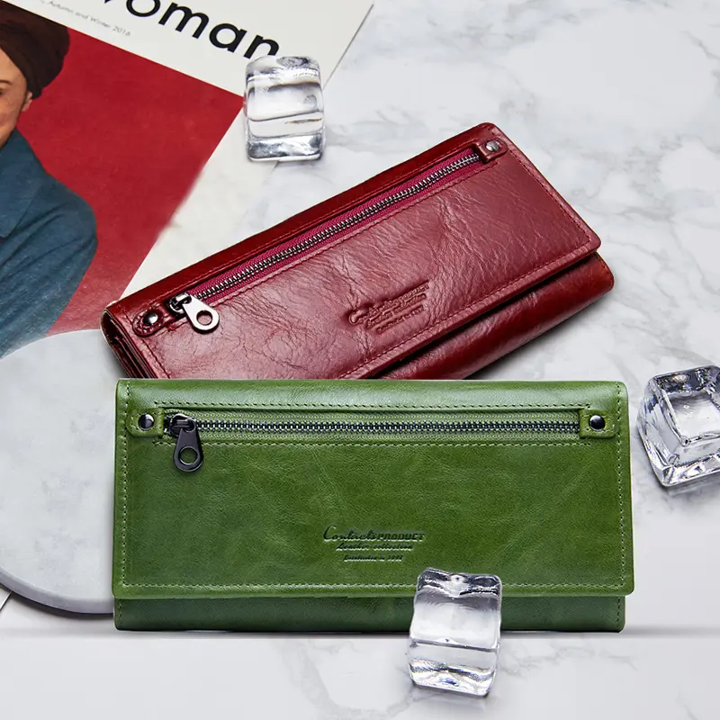 Contact's Genuine Leather Women Wallets Female Long Clutch Photo Holder Wallet Large Capacity Purses With Money Phone Bags