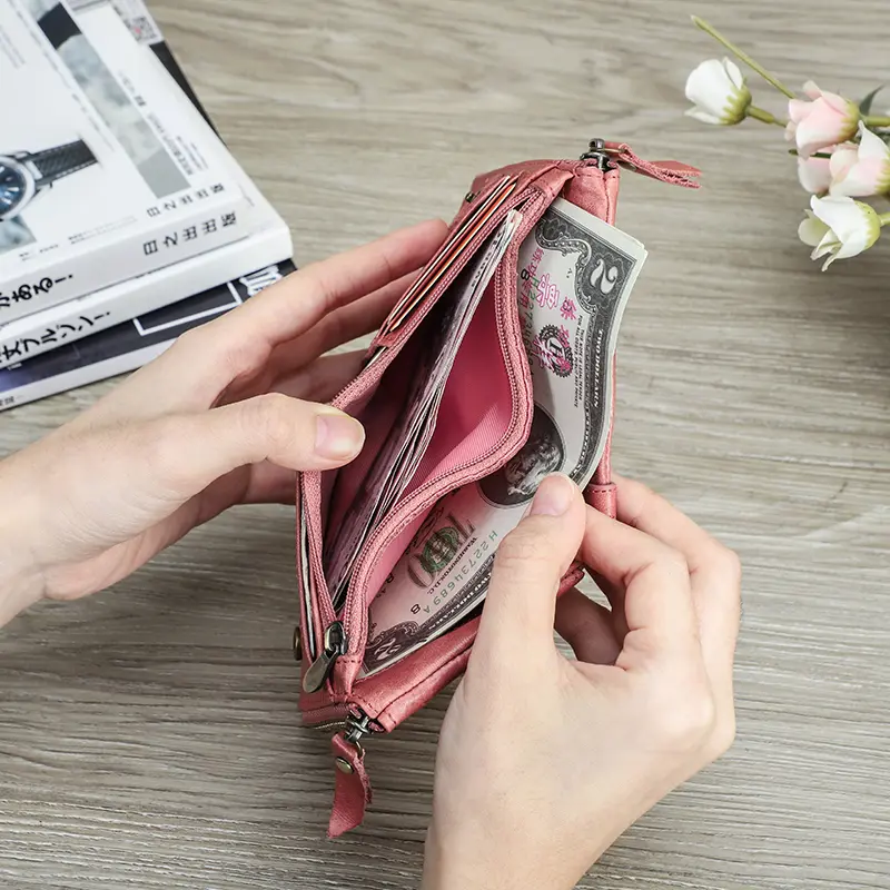 CONTACT'S Genuine  Leather Short Wallets for Women Luxury Designer Card Holder Coin Purse Money Clip Mini Wallet Female Bag Men