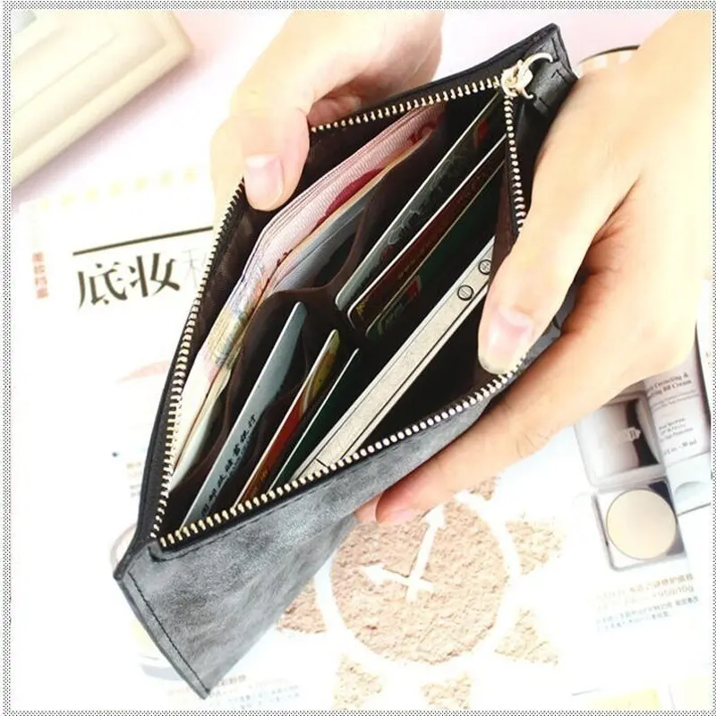 Japan and South Korea's Top Layer Cowhide Long Zippered Women's Wallet with Genuine Leather Large Bill Napa Pattern Zipper Bag