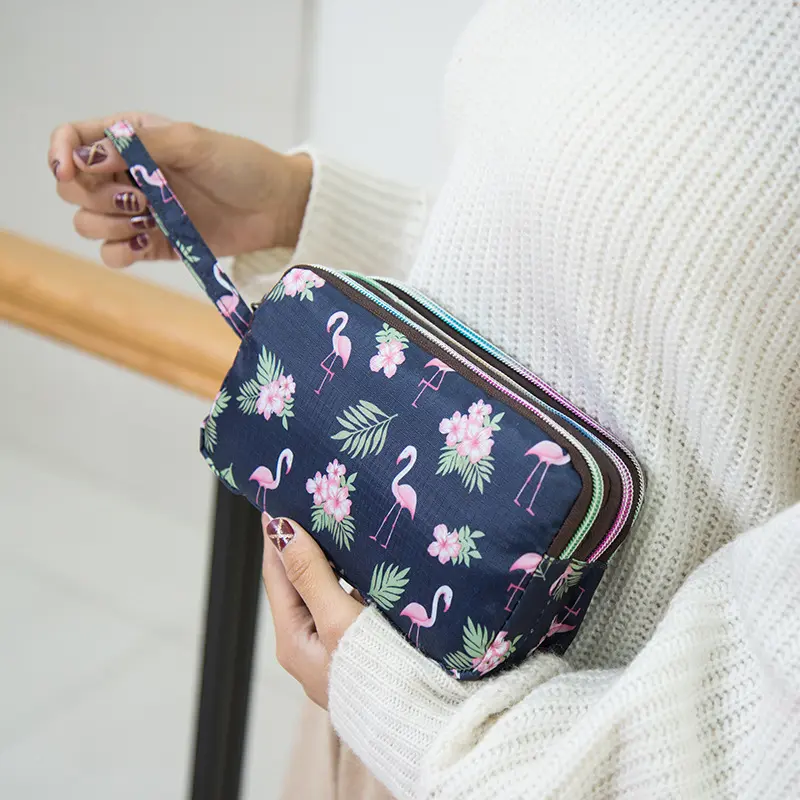 Thickened Three-layer Long Zipper Pocket Purse Women's Handbag Wrist Mobile Phone Bag Cute Washable Cloth Clutch Bag