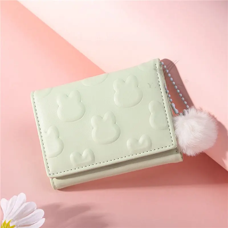 Cartoon Small Wallet Cute Korean Short Wallet Women's Solid Color Cute Rabbit Pattern Simple Multi Card Bag Zero Wallet