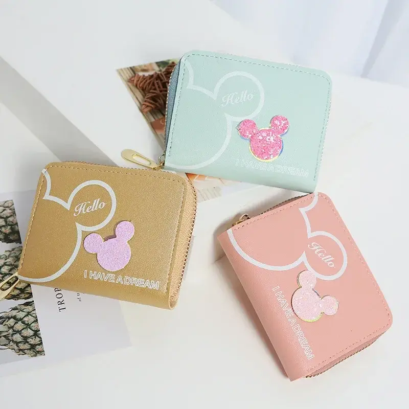 Disney Ladies Clutch Mickey Mouse Cartoon Long Zipper PU Wallet Fashion Minnie Coin Purse Anime Wallet Card Holder Gift ForGirls