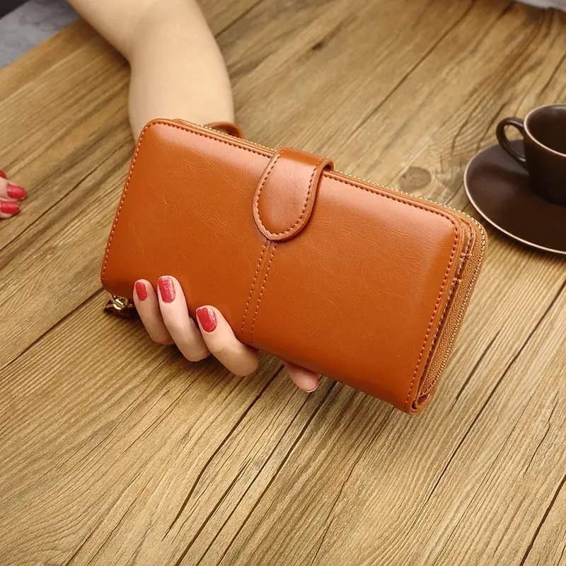 long Zipper Clutch Purse, PU Leather women Wristlet Wallet, Casual Portable Practical Card Holder