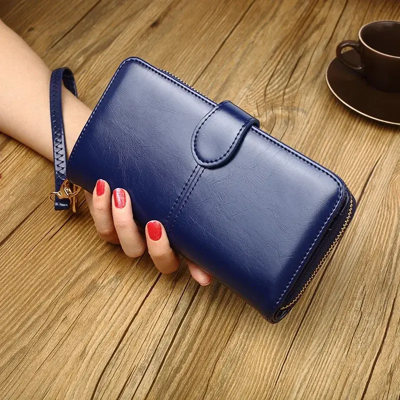 long Zipper Clutch Purse, PU Leather women Wristlet Wallet, Casual Portable Practical Card Holder