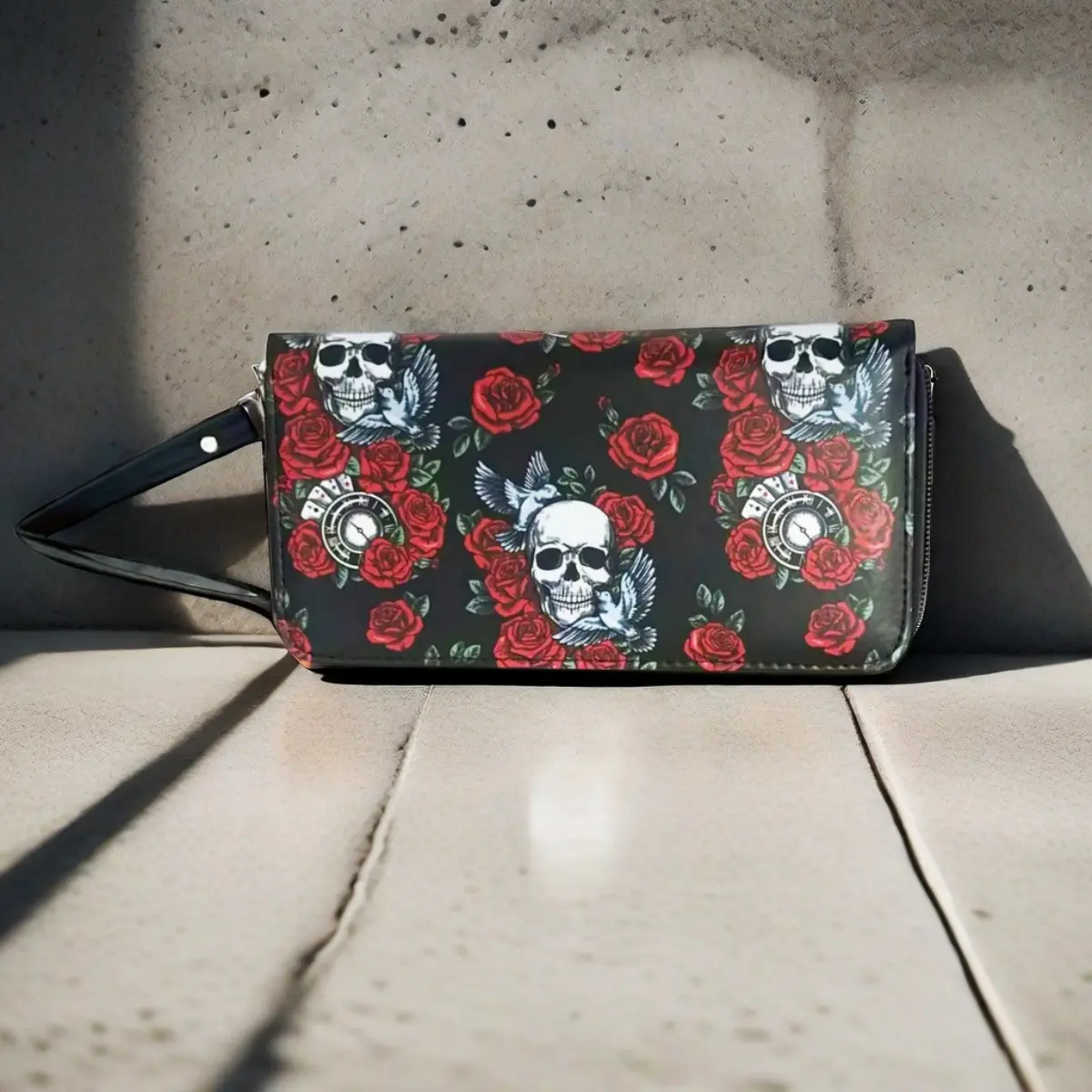 Retro skull boy and girl wallet long zipper printed pu wallet