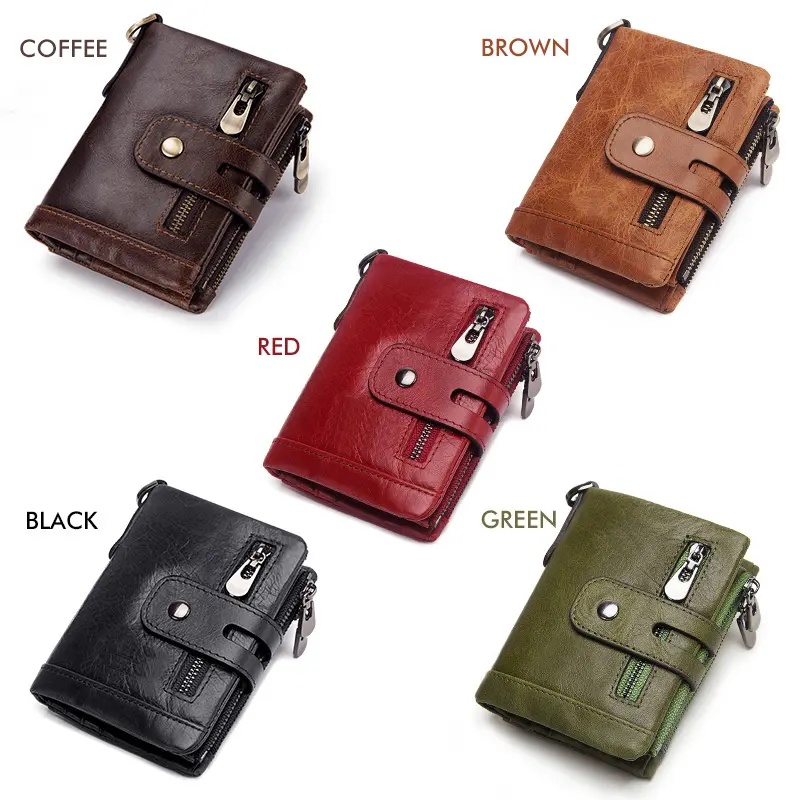 Fashion Women Wallet Genuine Leather Female Clutch  Wallets Hasp Double Zipper Design Short Coin Pocket ID Card Holder Purse