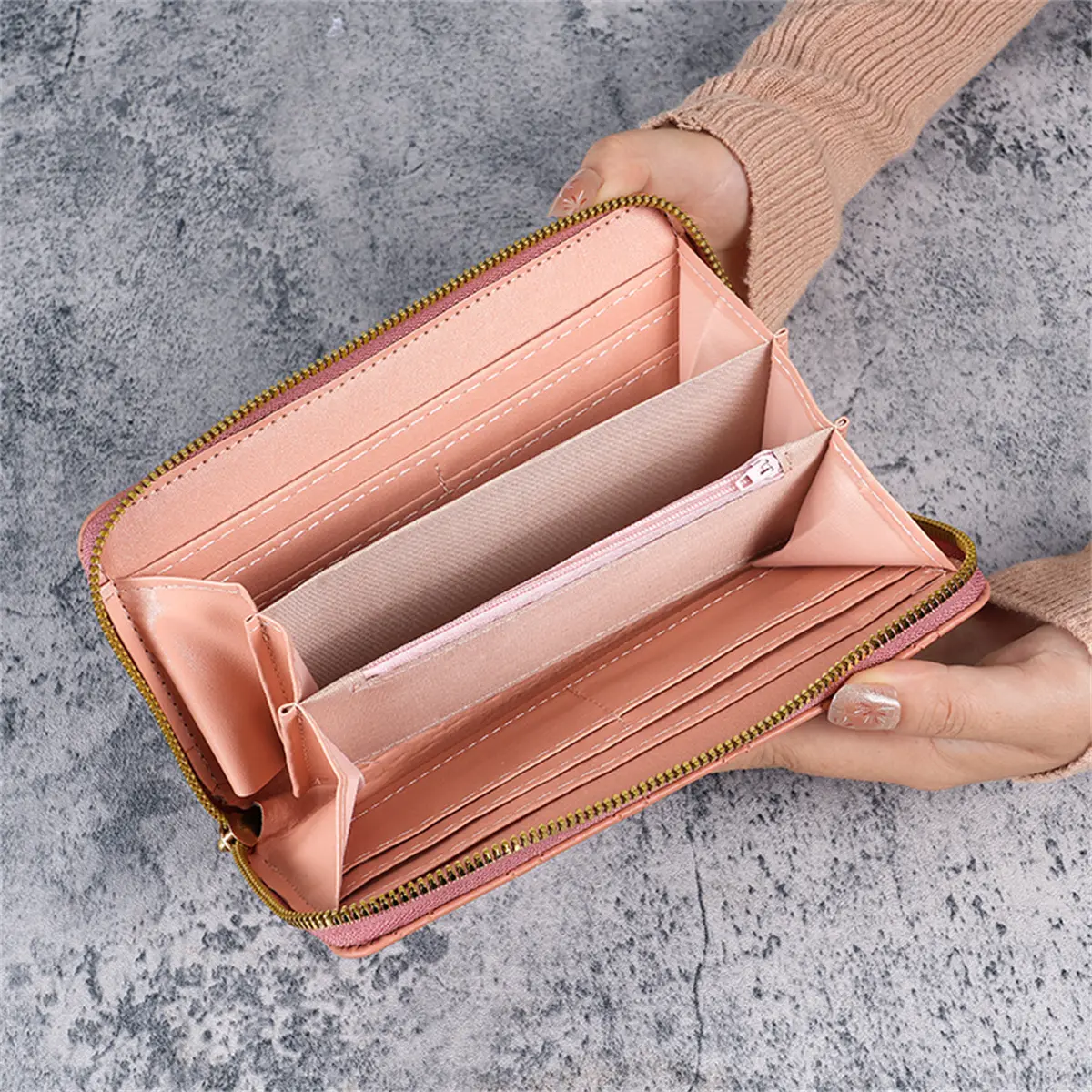 2024 new wallet Korean cute long coin purse large capacity lady multi-card zipper holding mobile phone bag female