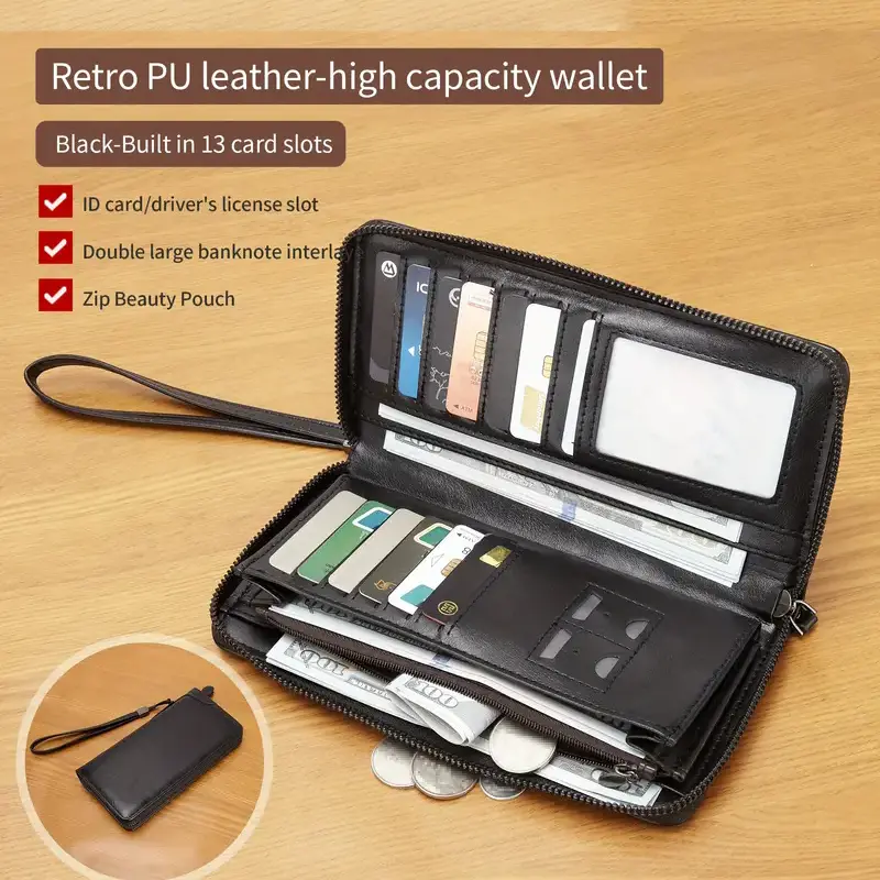 Men's Long Wallet Zipper PU Leather RFID Wallets for men and women Clutch Bag Multifunction Credit Card Holder Purse Man
