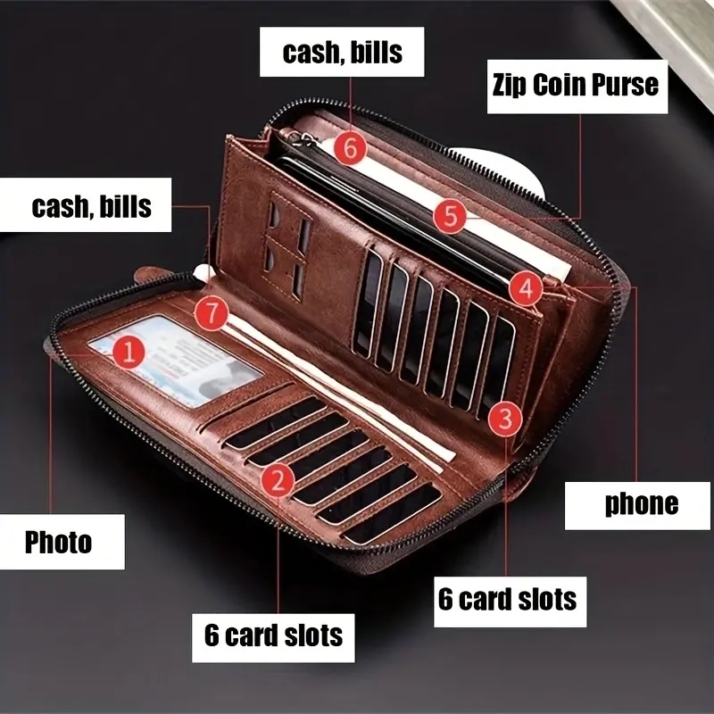 Men's Long Wallet Zipper PU Leather RFID Wallets for men and women Clutch Bag Multifunction Credit Card Holder Purse Man