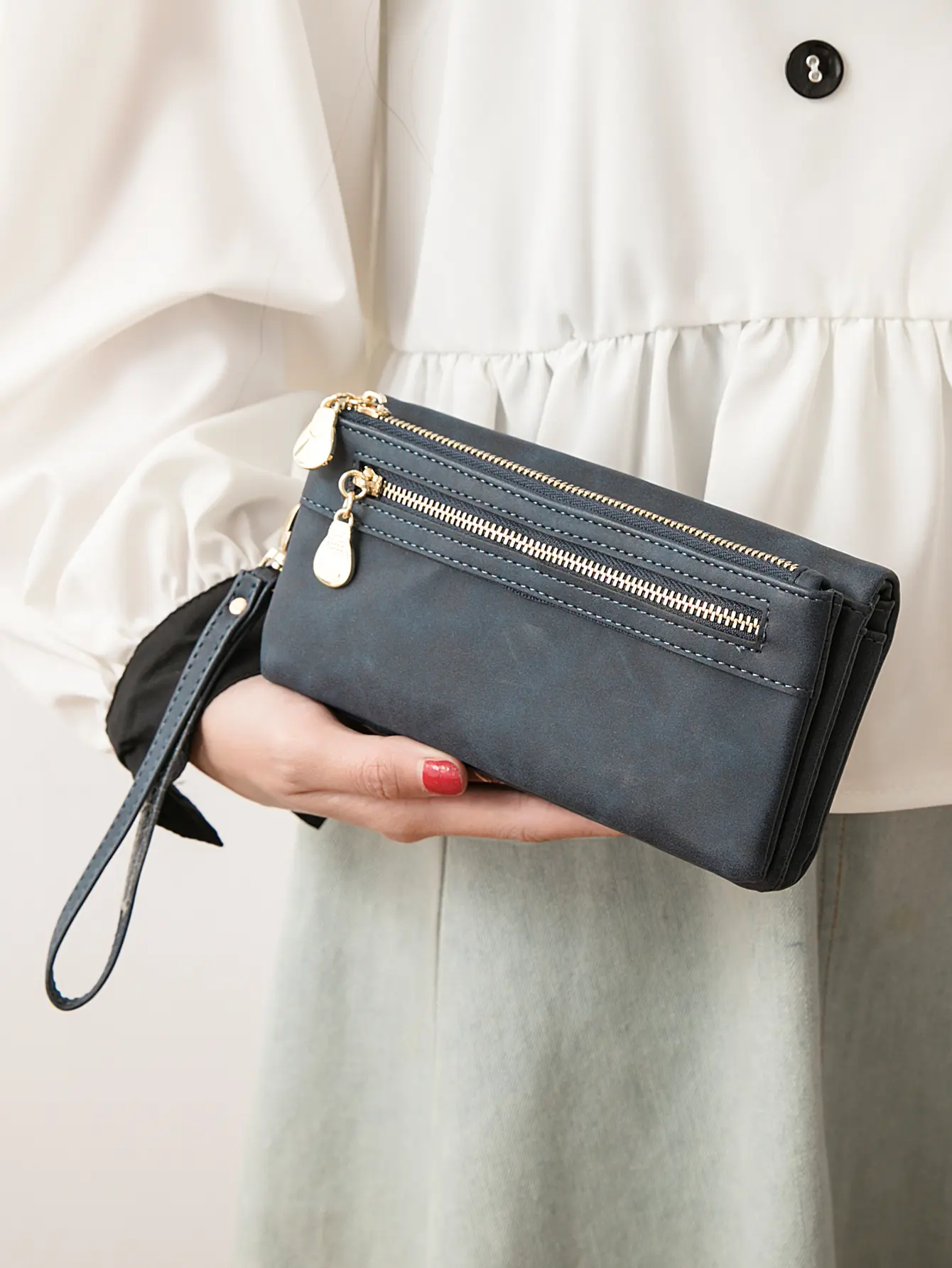 Retro Fashion Women's Long Wallet Large Capacity Double Fold Multi Card Slot Wallet Multi functional Double Zipper Handbag