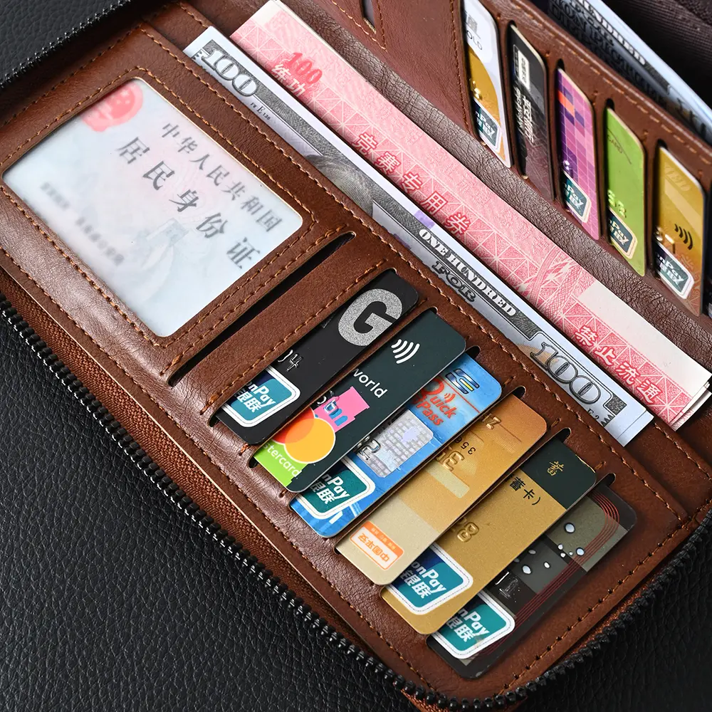 Men's Long Wallet Zipper PU Leather RFID Wallets for men and women Clutch Bag Multifunction Credit Card Holder Purse Man