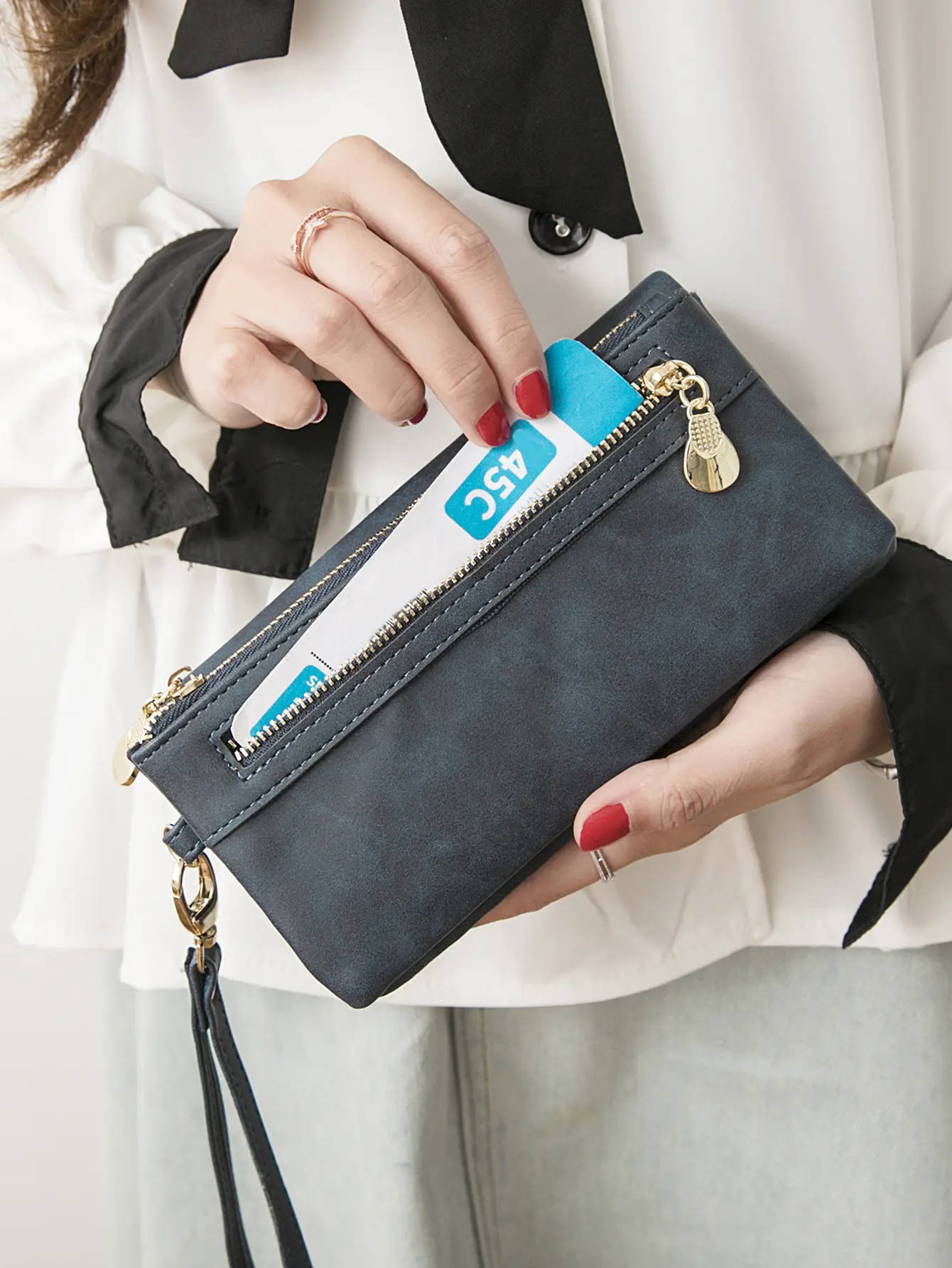 Retro Fashion Women's Long Wallet Large Capacity Double Fold Multi Card Slot Wallet Multi functional Double Zipper Handbag