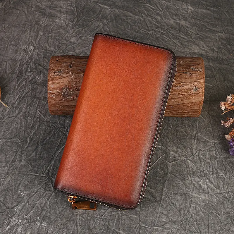 Genuine Leather Long Wallet for Women Purse ID/Credit Card Cash Holder Cat Pattern Retro Female Cowhide Money Purses Bag