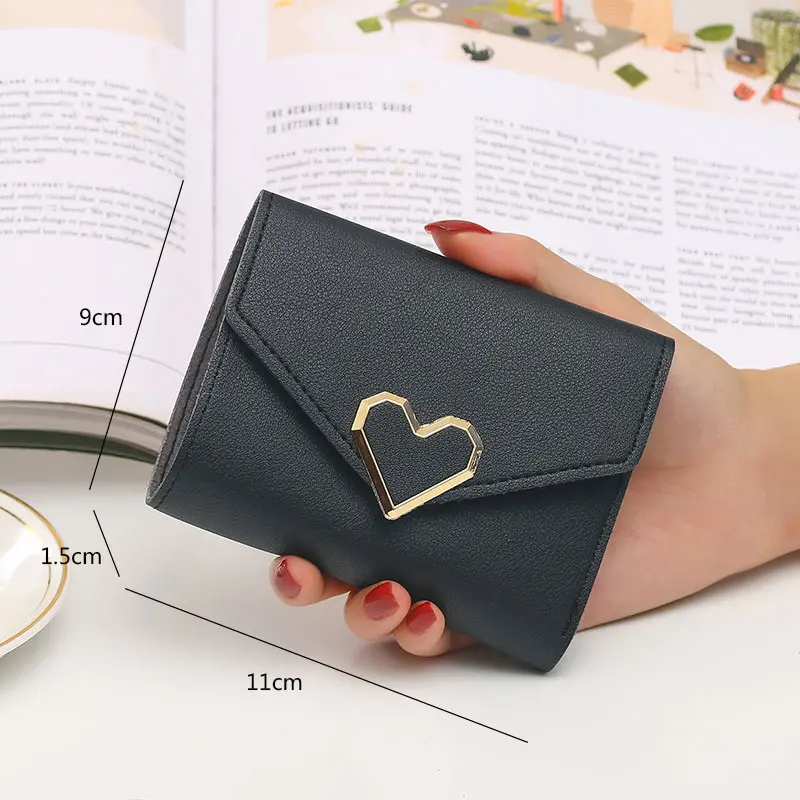 New Short Women Wallets Kpop Heart-Shaped Cute Small Women's Wallet High Quality PU Leather Slim Simple Female Purse