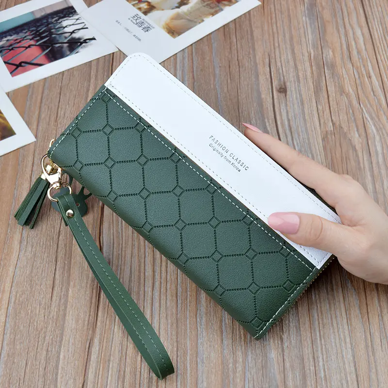 New Clutch Bag Ladies Wallet Female Long Zipper Tassel Splicing Embossed Large Capacity Money Clip Mobile Phone Bag