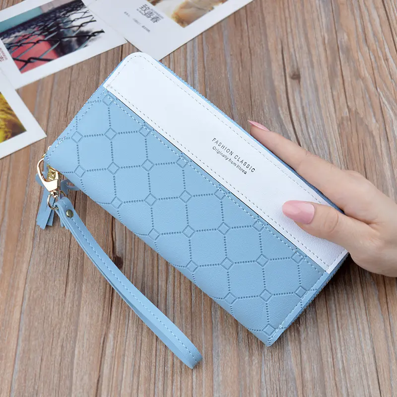 New Clutch Bag Ladies Wallet Female Long Zipper Tassel Splicing Embossed Large Capacity Money Clip Mobile Phone Bag