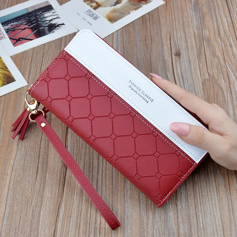 New Clutch Bag Ladies Wallet Female Long Zipper Tassel Splicing Embossed Large Capacity Money Clip Mobile Phone Bag