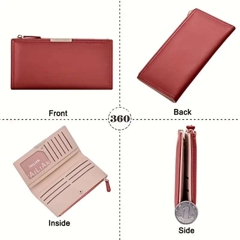 Ultra Slim Wallet For Women, RFID Blocking Credit Card Holder, Bifold Clutch Coin Zipper Travel Long Purse