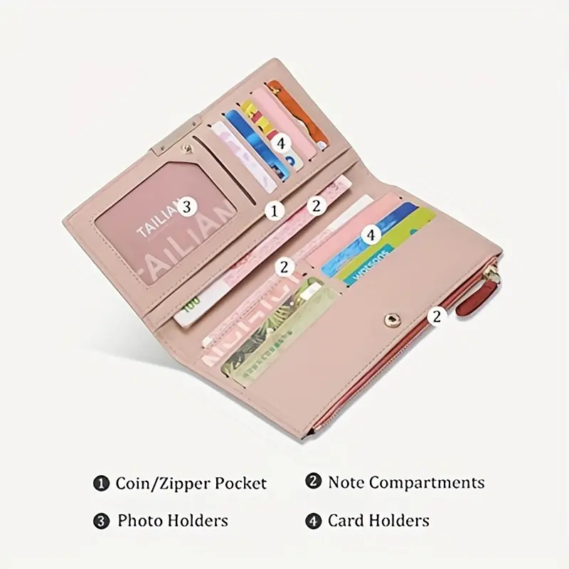 Ultra Slim Wallet For Women, RFID Blocking Credit Card Holder, Bifold Clutch Coin Zipper Travel Long Purse