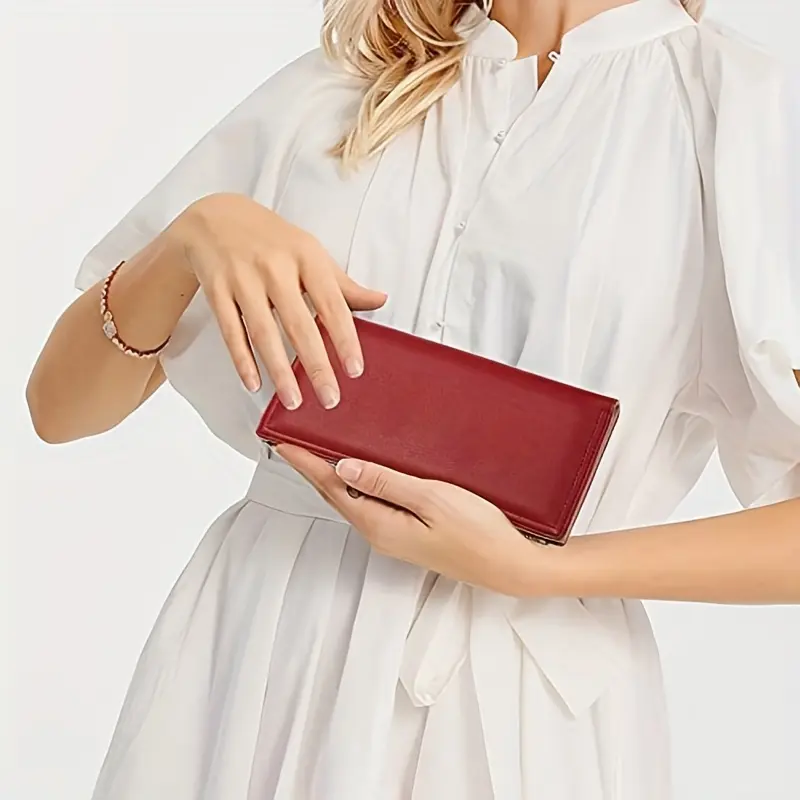 Ultra Slim Wallet For Women, RFID Blocking Credit Card Holder, Bifold Clutch Coin Zipper Travel Long Purse