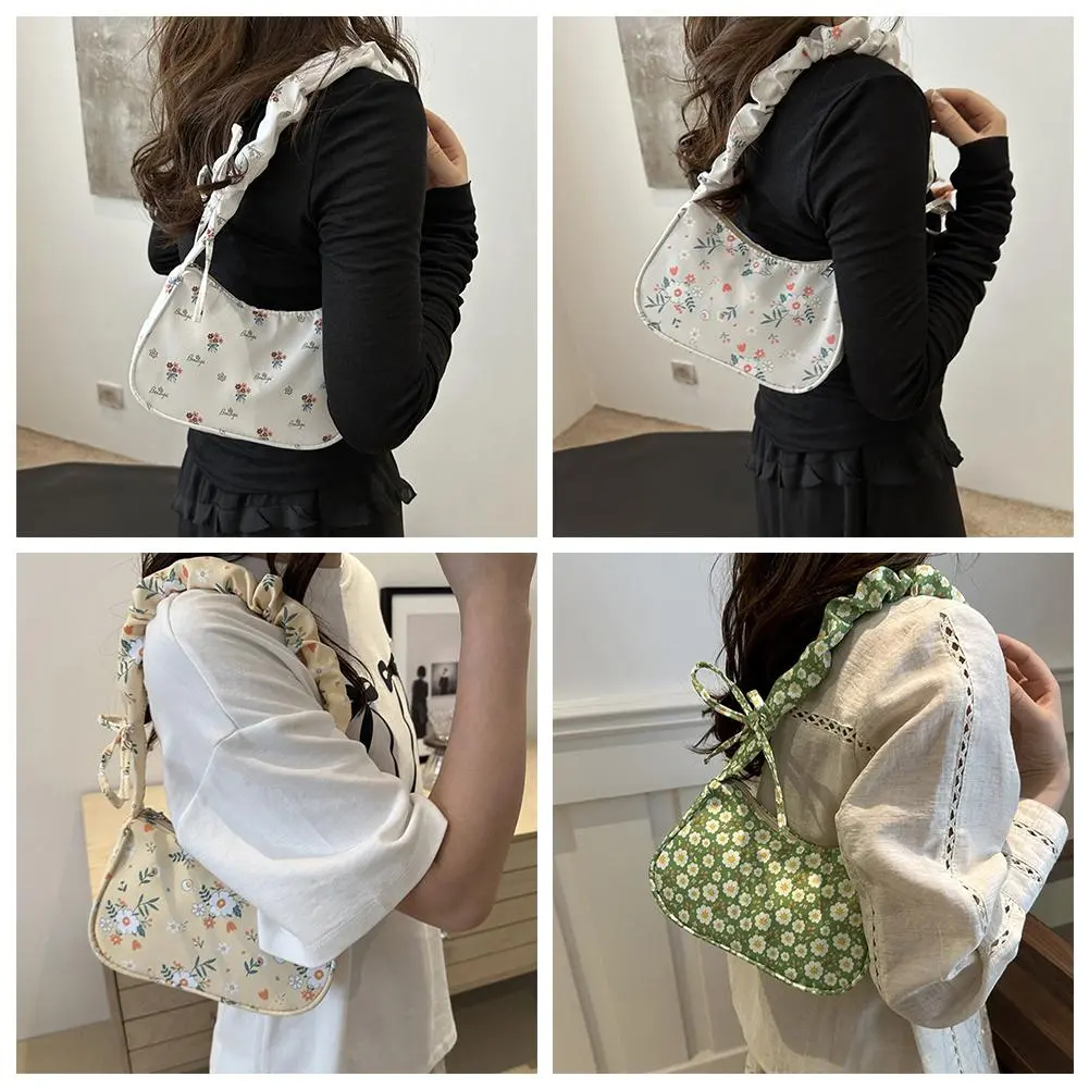 Korean Dongdaemun New 2025 Fresh Floral Canvas Bag Women's Street Underarm Single Shoulder Bag Large Capacity Women's Bag